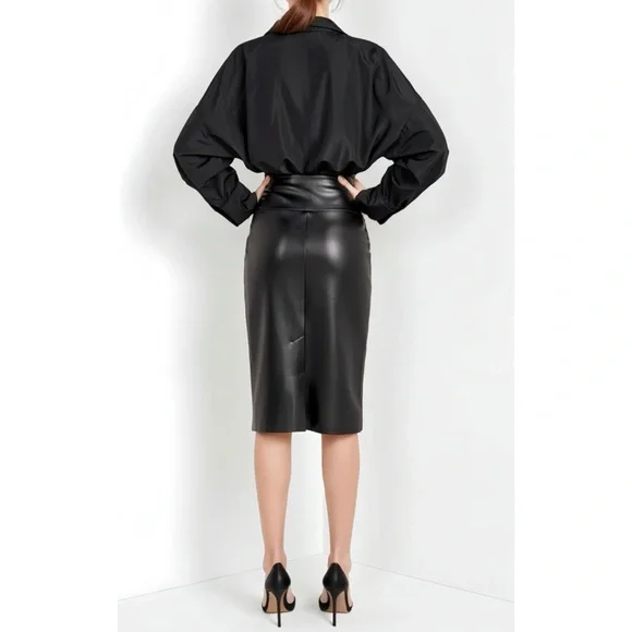 NORMA KAMALI Faux Leather Straight Skirt, Black, XS
